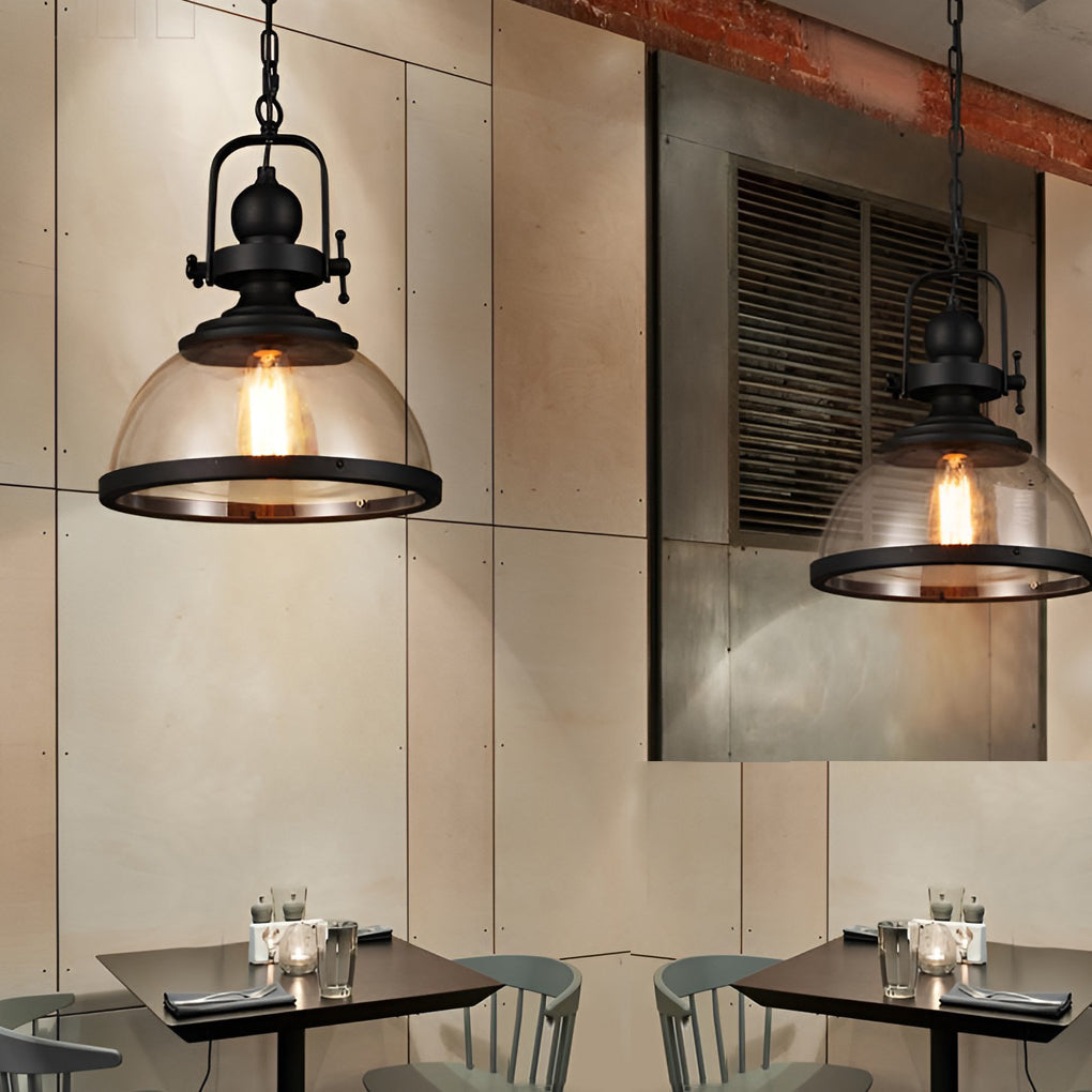 Industrial Glass Bowl Pendant Light Black Iron Ceiling Lamp