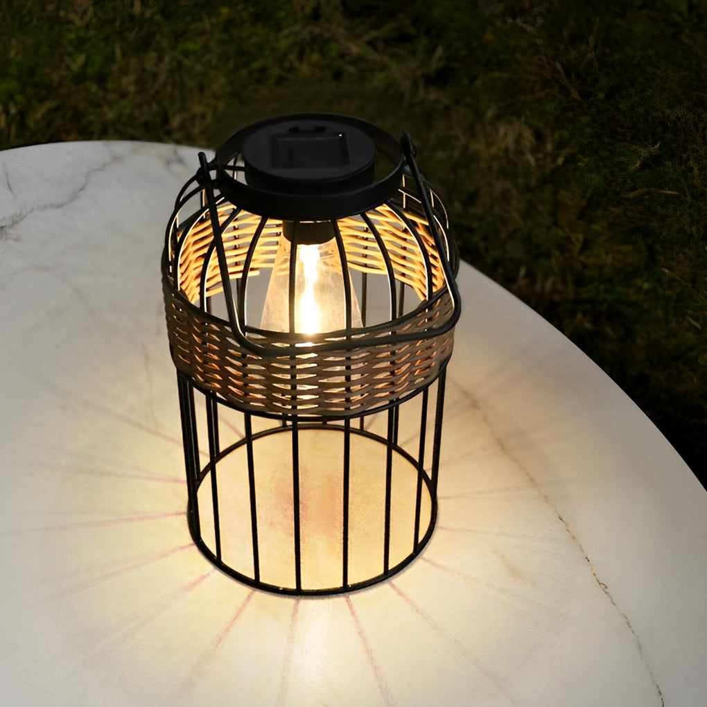 Handwoven Rattan Solar Lantern with Handle - Waterproof IP55