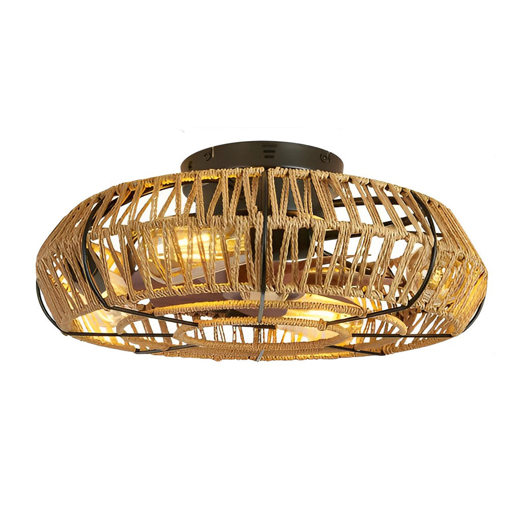 Rattan Bladeless Ceiling Fan Light with Remote Control
