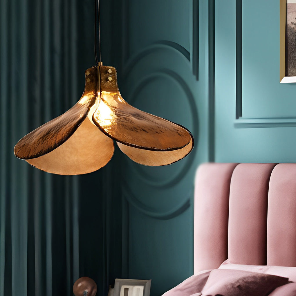 Four-Petal Glass Pendant Light | Amber Brown Modern Chandelier