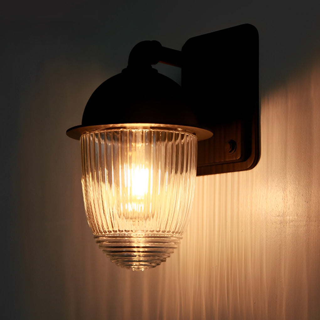 Glass Ball Outdoor Wall Lamp - Matte Black Industrial Sconce
