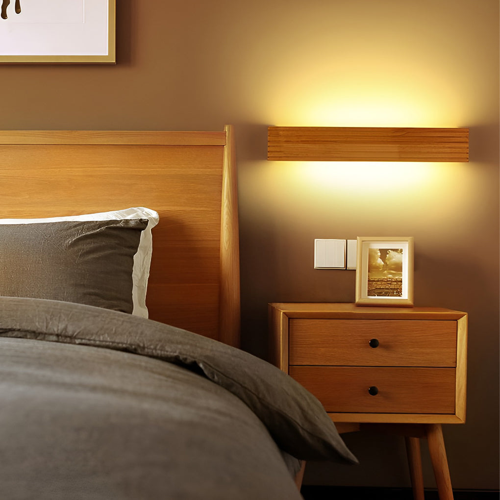 Wood Rectangular Waterproof LED Wall Sconce Mirror Light