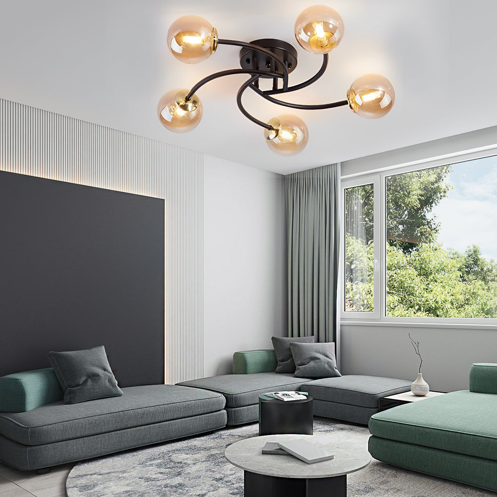 Modern Glass Globe Semi Flush Mount Ceiling Light - 3 or 5 Light