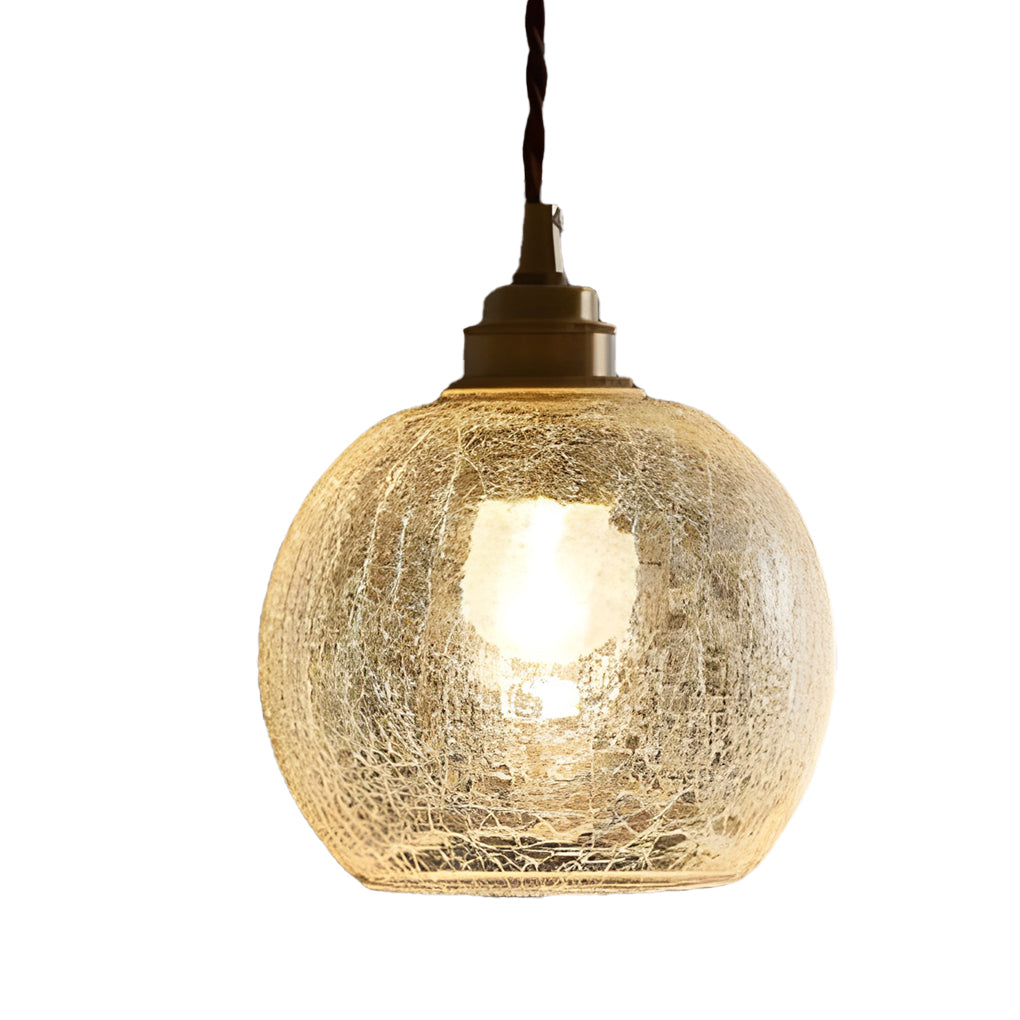 Spherical Glass Pendant Light with Cracked Pattern Design