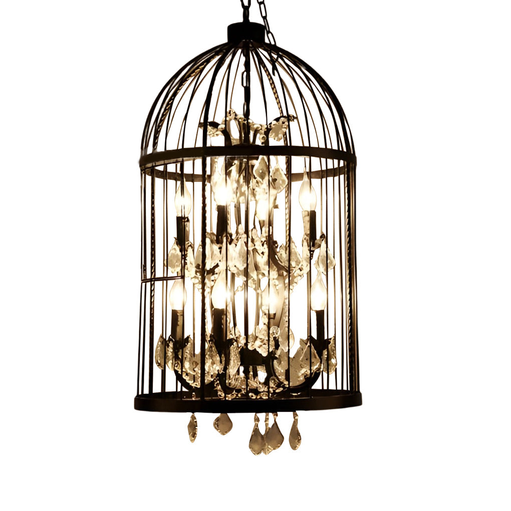 Crystal Birdcage Chandelier Industrial Retro Iron Pendant Light