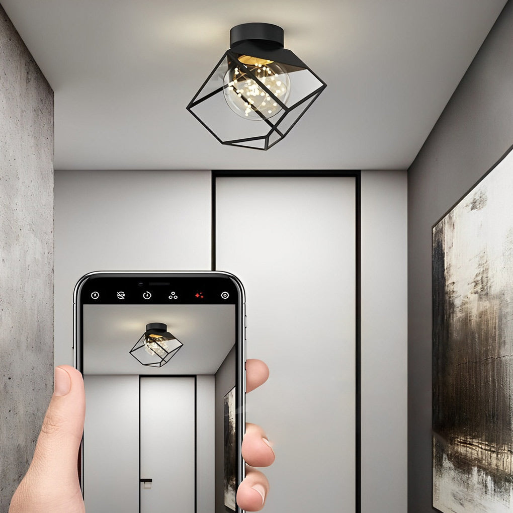 Modern Black Metal Glass Ceiling Light with 3-Step Dimming | 7 Inch