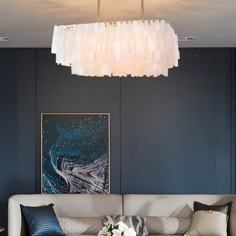 Capiz Shell Chandelier 3-Light Traditional Brass Finish