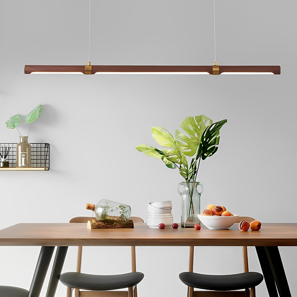 Retro Metal Wood Linear Chandelier Island Pendant Light