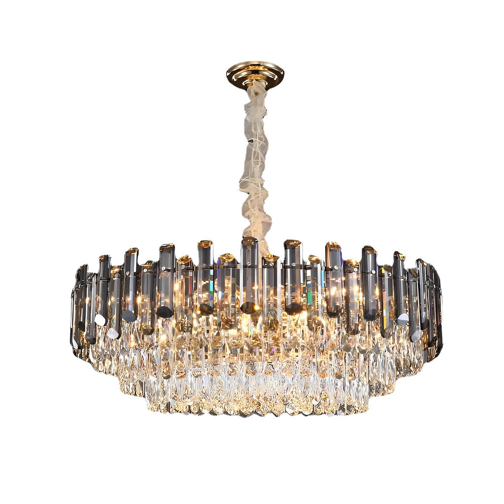 Multi-Layer Crystal Chandelier Modern Round Oval Metal Frame