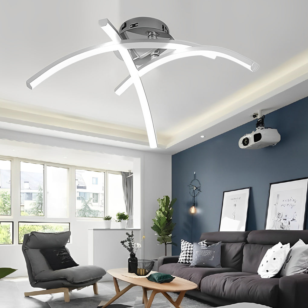 Geometric 3-Line LED Flush Mount Ceiling Light - Chrome Aluminum