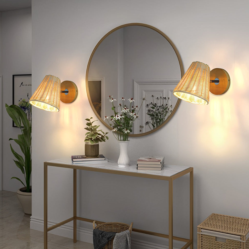 Handwoven Rattan Adjustable Wall Sconce - Rustic Modern Design