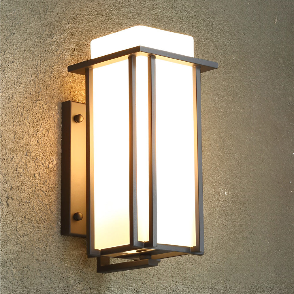 Square Waterproof LED Outdoor Wall Lamp Black Iron Glass Sconce