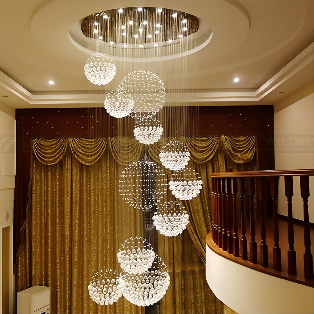 Spiral Crystal Raindrop LED Staircase Chandelier Modern Luxury
