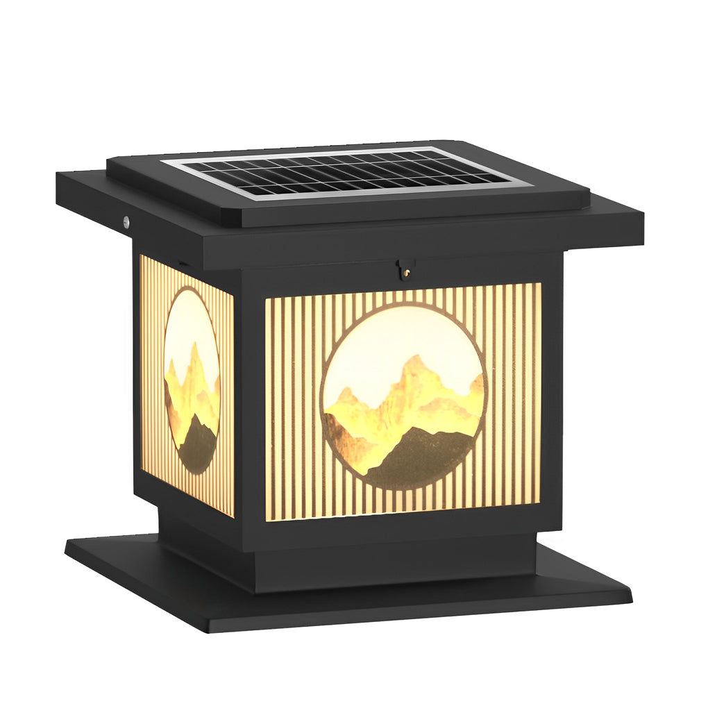 Square Mountain Scenery Solar Post Cap Light - Waterproof Outdoor
