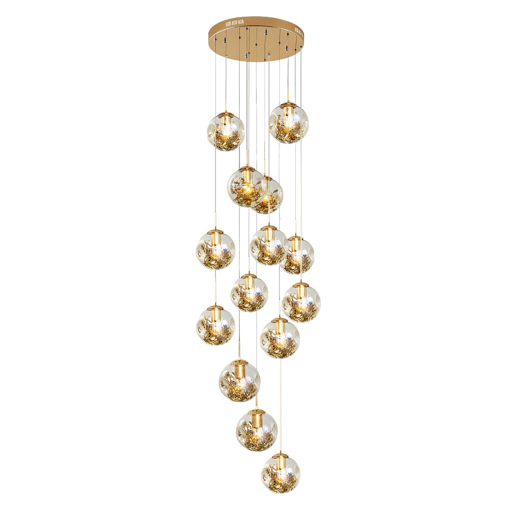 Cognac Glass Globe Modern Staircase Chandelier