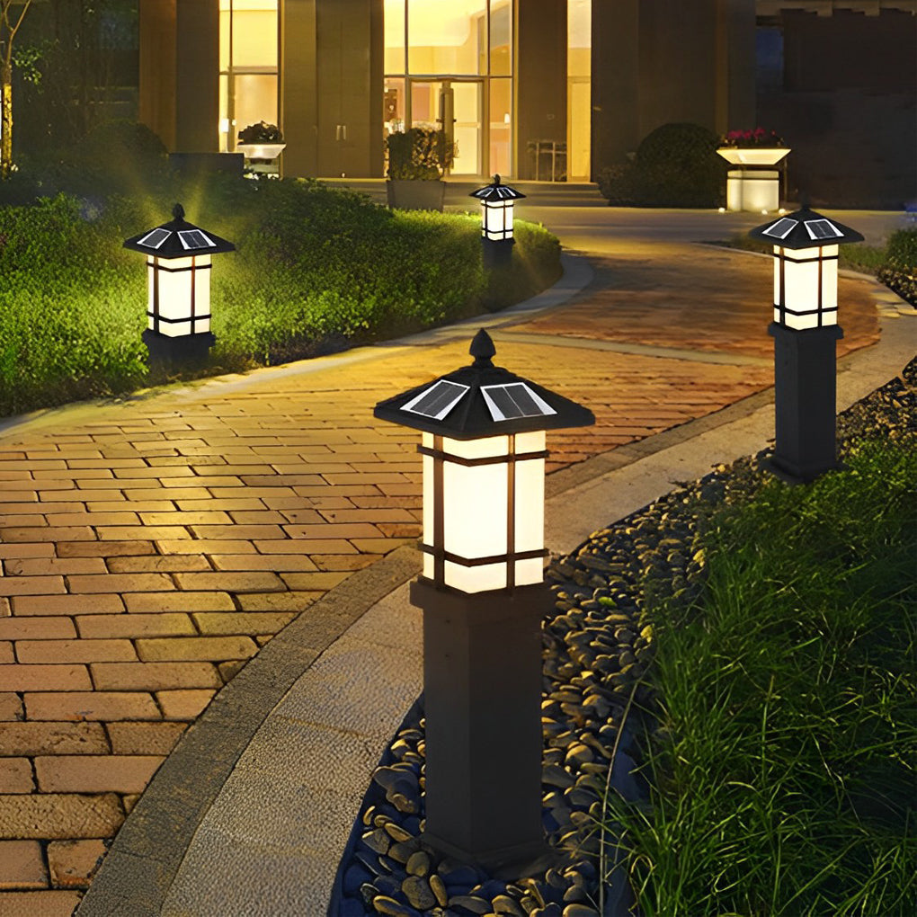 Modern Solar LED Bollard Light with Asian-Inspired Design