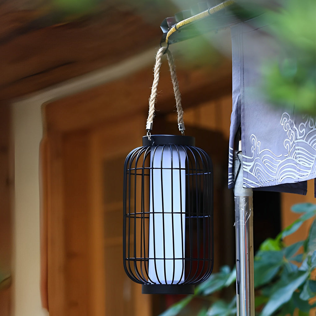 Solar Outdoor Lantern with Hemp Rope Handle - Waterproof LED Light