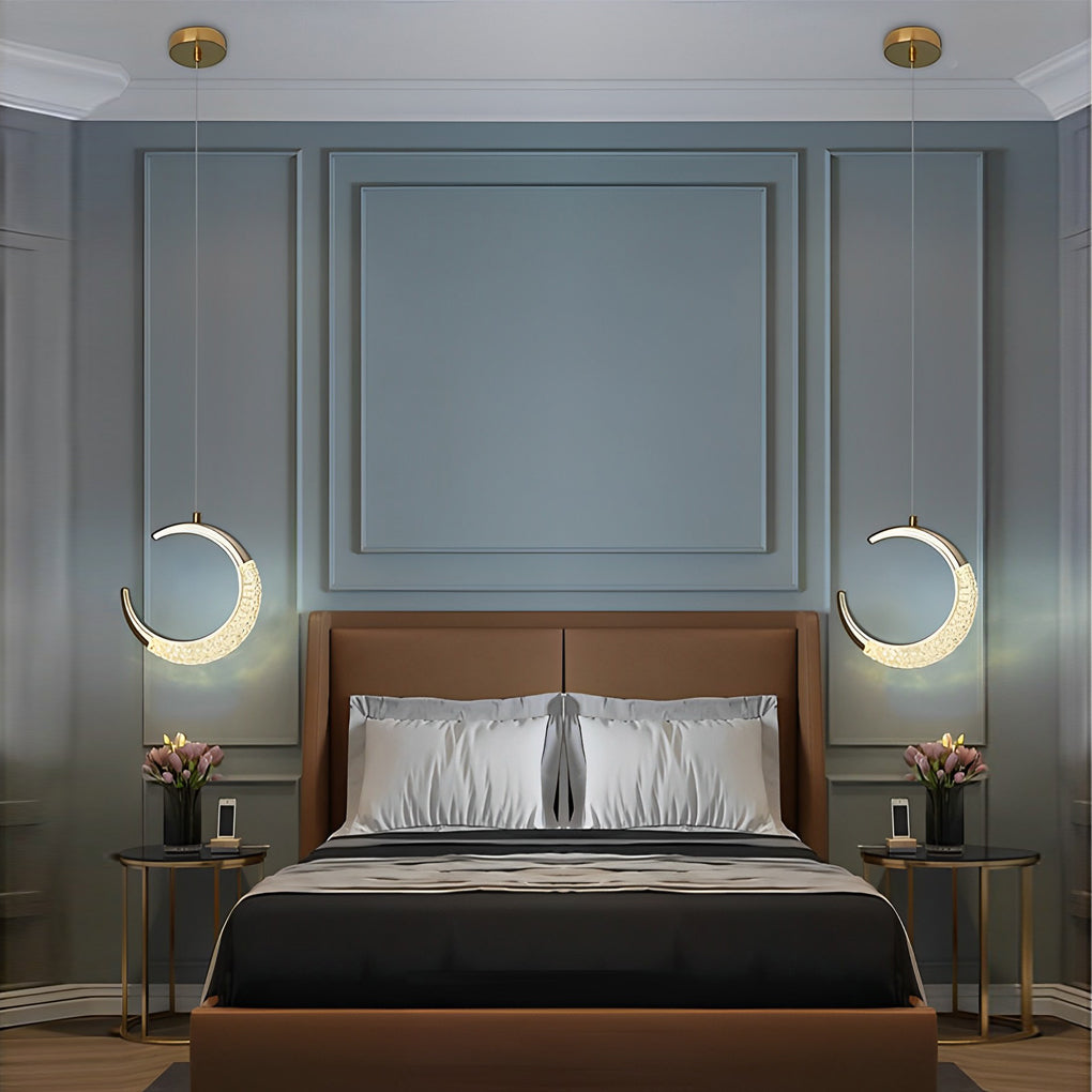 Modern Curvy Moon LED Pendant Light with Electroplated Aluminum