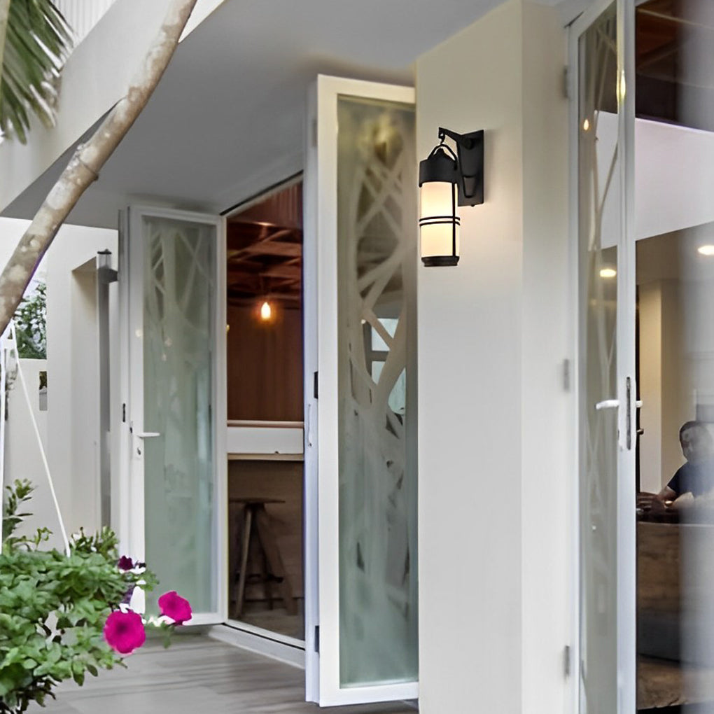 Retro Black Iron Wall Sconce with Glass Shade – Waterproof Outdoor
