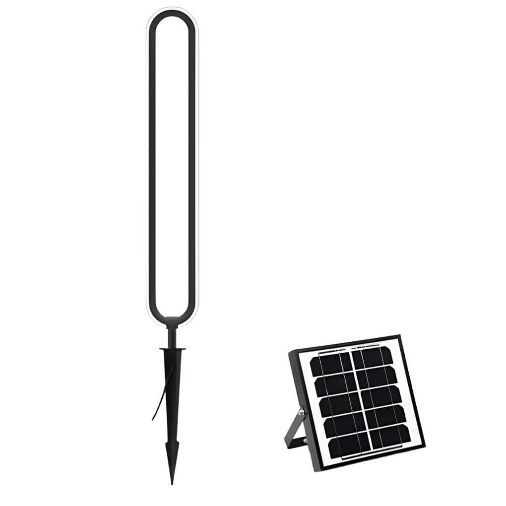 Sleek Black Oval Ring LED Solar Landscape Light Modern Outdoor
