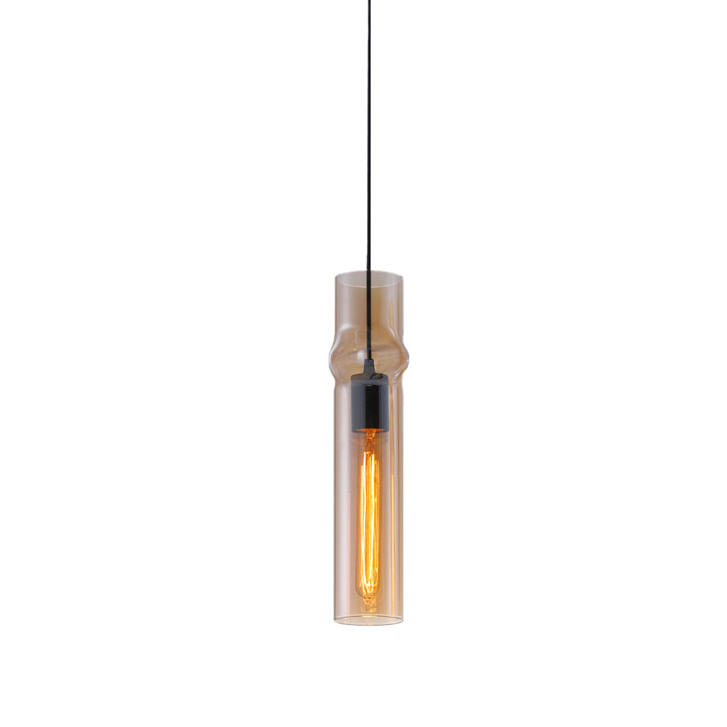 Cylindrical Glass Pendant Light - Modern Iron Frame