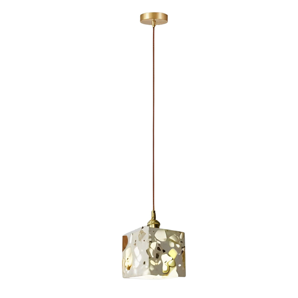 Modern Terrazzo Concrete Pendant Light with Copper Accent
