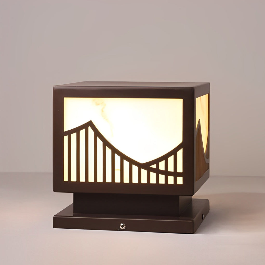 Modern Solar LED Outdoor Post Light with Mountain Scenery Design