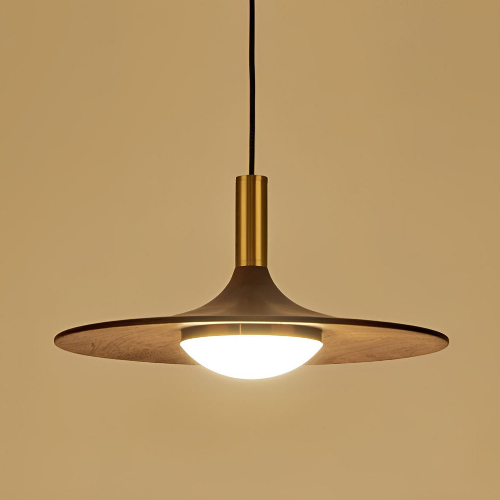 Flying Saucer Walnut Wood LED Pendant Light Modern Minimalist