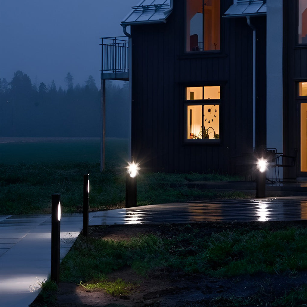 Modern Black Aluminum Outdoor Pathway Bollard Light with Round Top