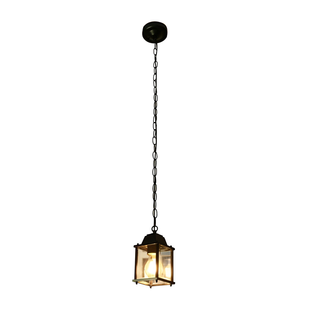 Square Glass Modern Outdoor Pendant Light Black Waterproof