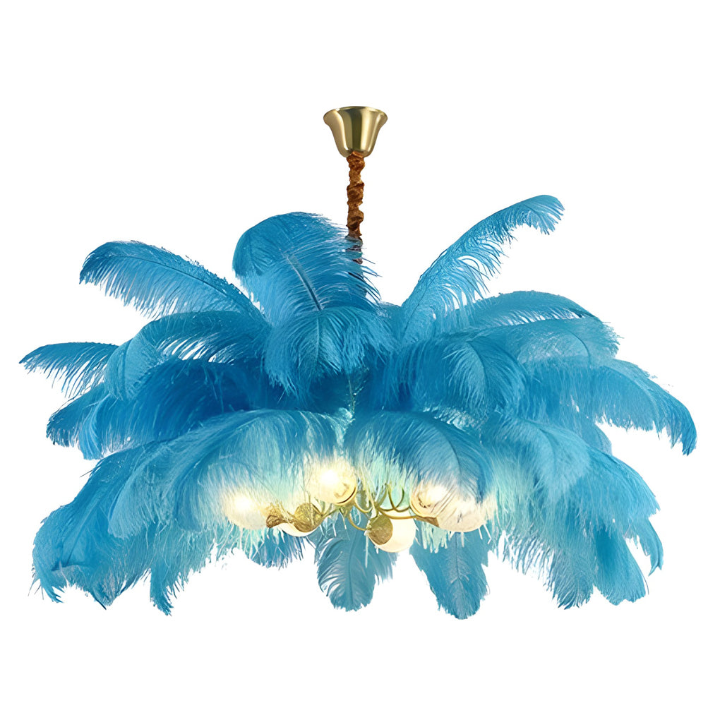 Feather Flush Mount Chandelier Modern Copper Ceiling Light 39"