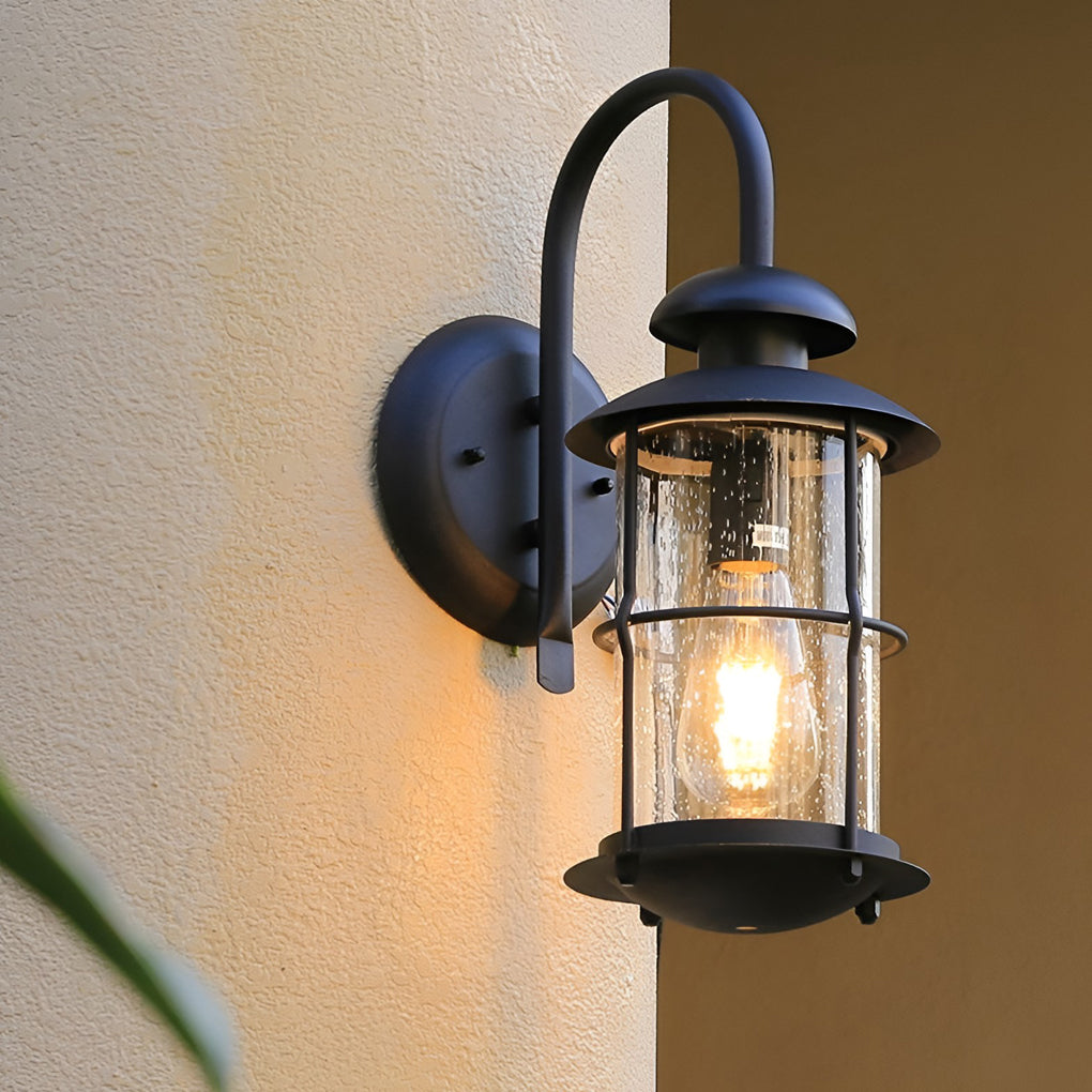 Industrial Glass Wall Sconce – Waterproof Black Outdoor Lighting