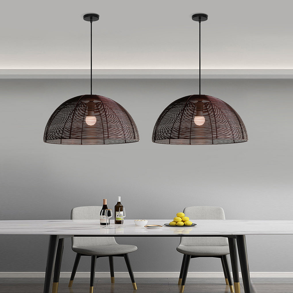 Semicircular Woven Metal Pendant Light - Rustic Modern Dining