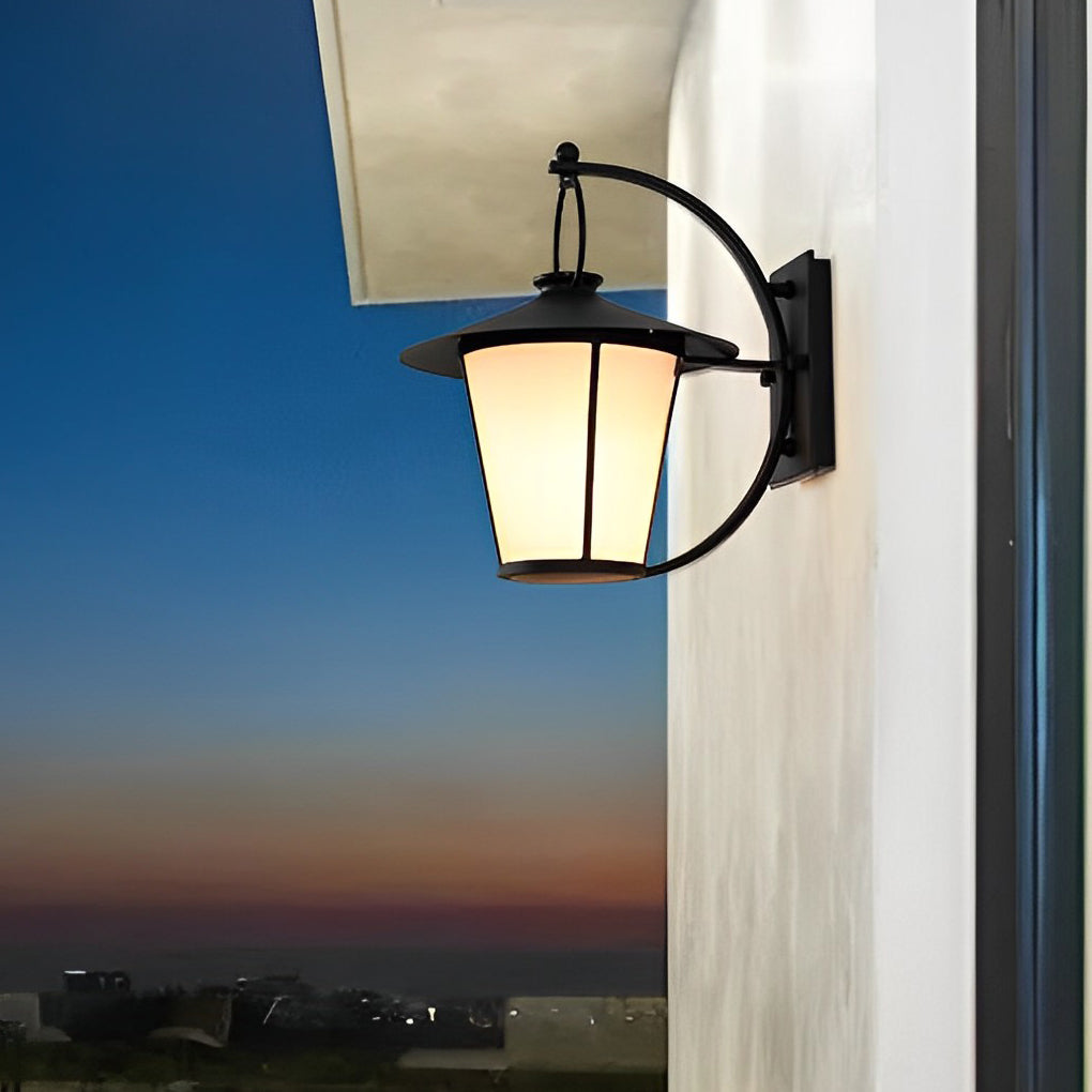 Vintage Frosted Glass Outdoor Wall Light - Black Metal Frame