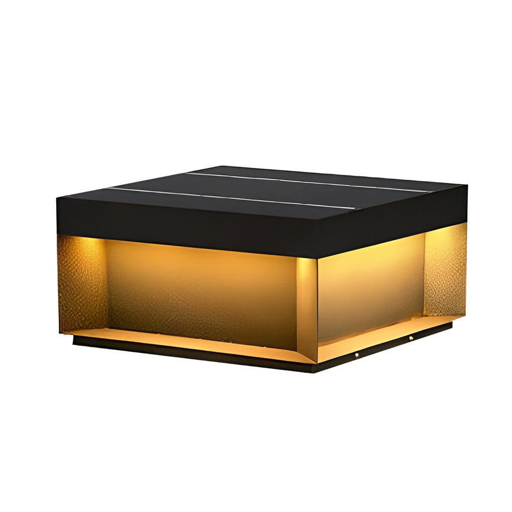 Modern Square LED Outdoor Pier Mount Post Light Black Steel Glass