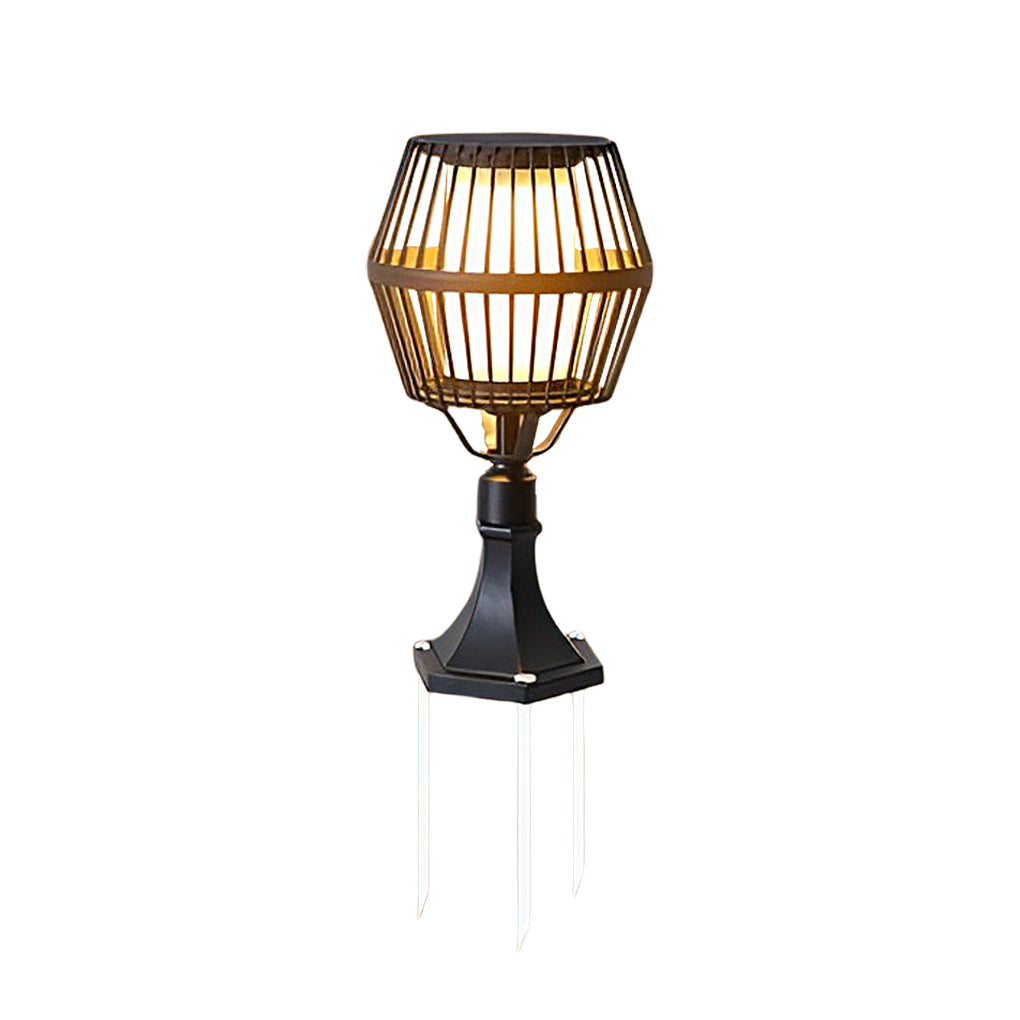 Matte Black Solar Caged Lantern - Modern Outdoor Landscape Light