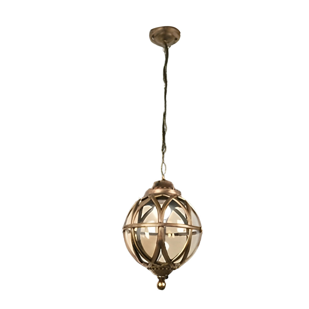 Retro Aluminum Glass Ball Pendant Outdoor Ceiling Light