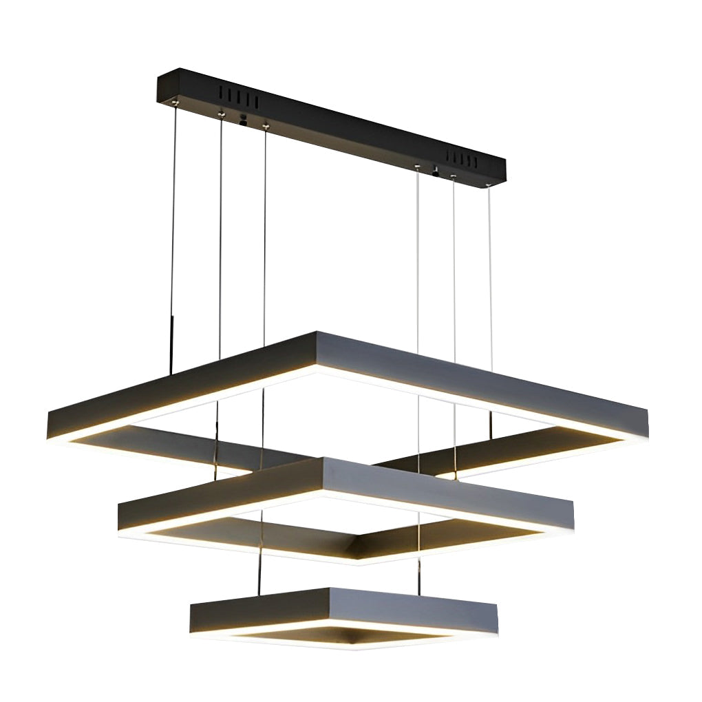 Modern Square LED Chandelier Black Aluminum Dimmable Remote Control