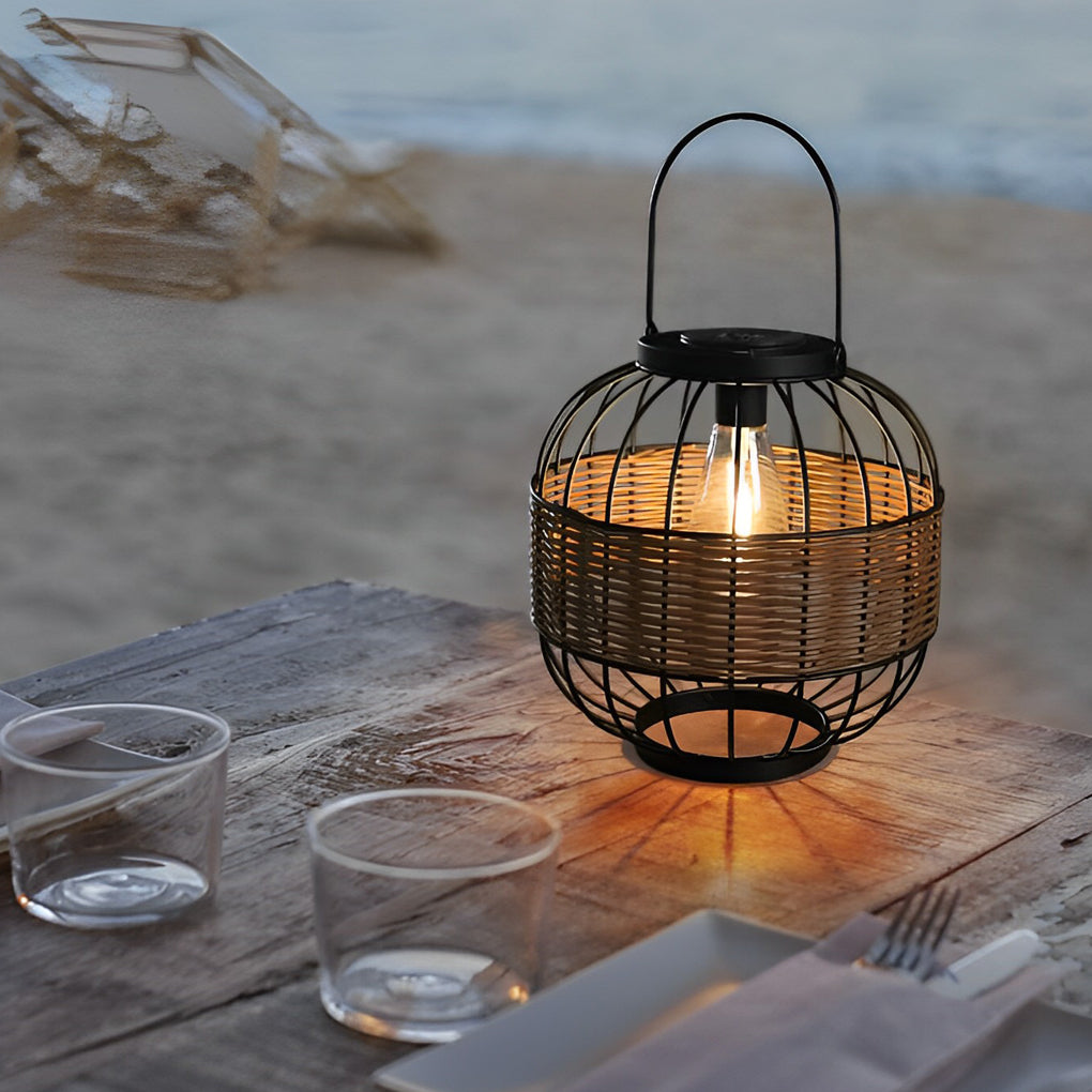 Rattan Cage Solar Lantern - Waterproof Outdoor Garden Light