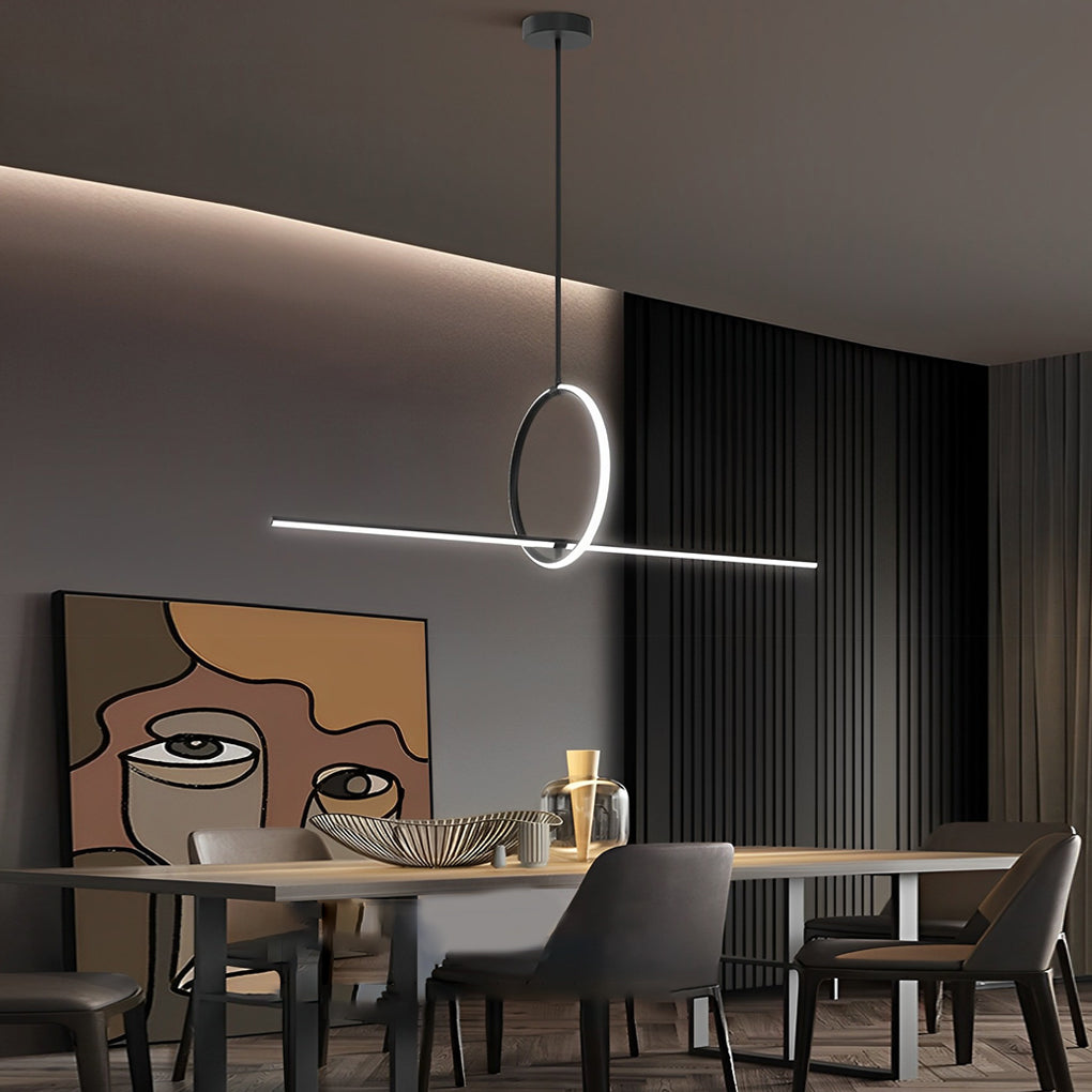 Modern Linear Ring LED Pendant Light with 3-Step Dimming - Black