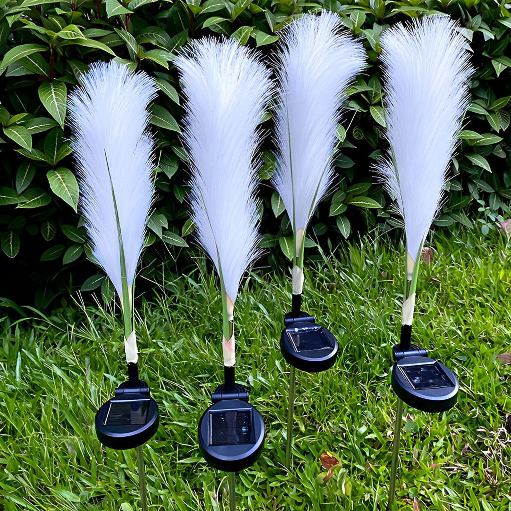 Solar LED Reed Lawn Lamps Set of 2 - Modern Outdoor Garden Lights