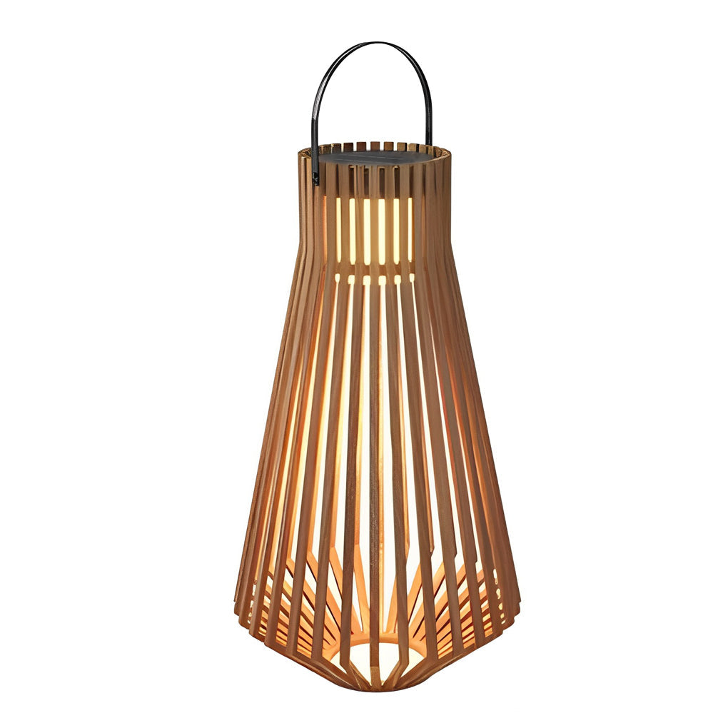 Portable Solar Wood LED Outdoor Lantern with Rotating Handle