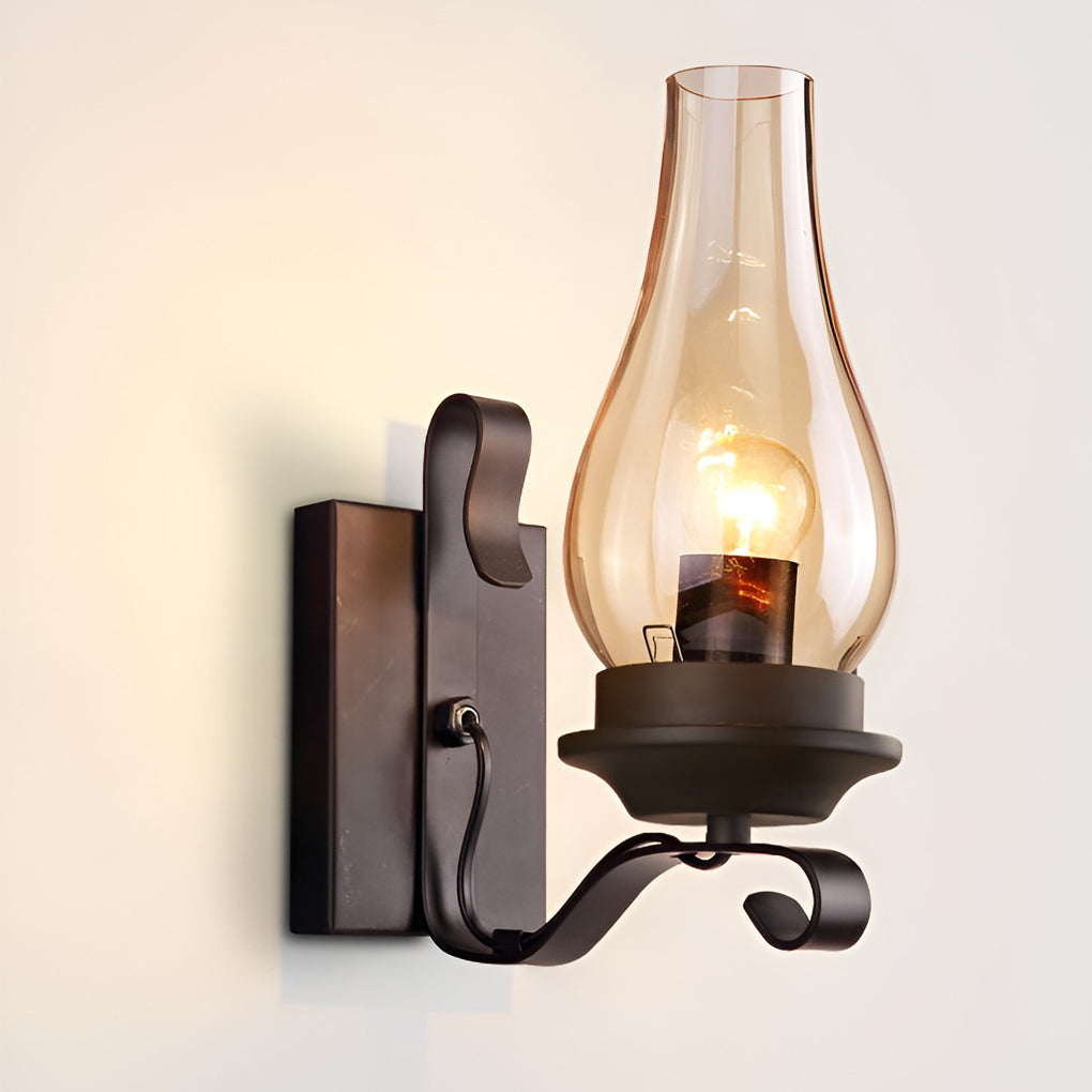 Industrial Glass Wall Sconce with E27 Socket – Black Metal Finish