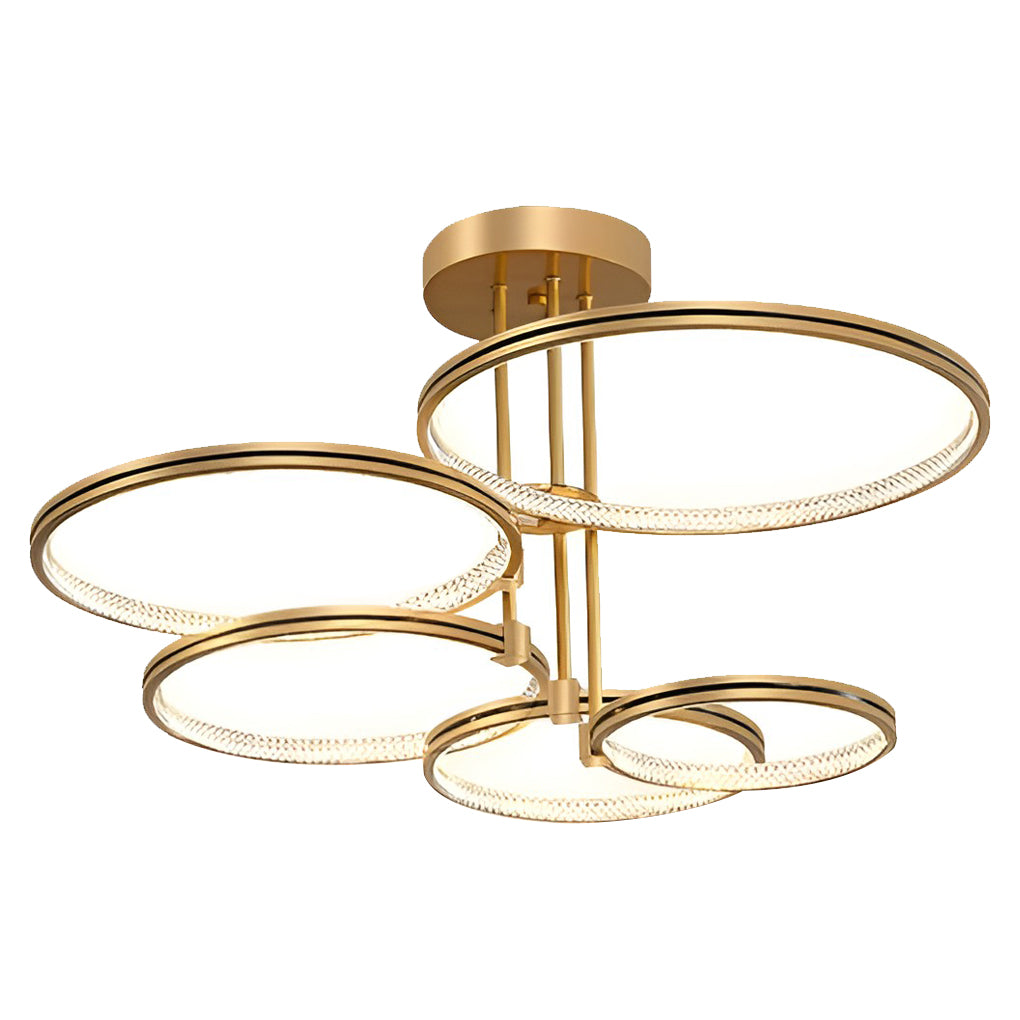 Modern 3-Ring Chandelier with Gold Finish and Acrylic Diffuser