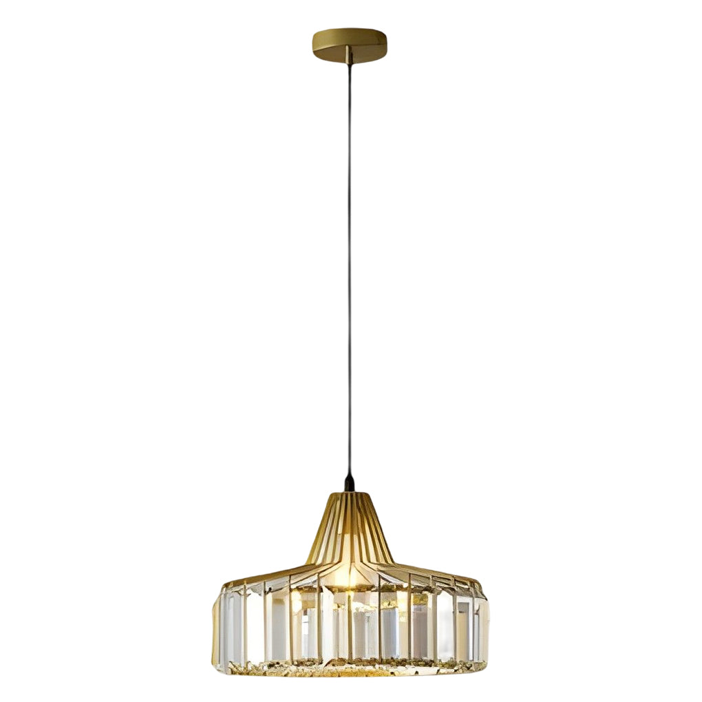 Crystal Drum Chandelier Modern Pendant Light Black Gold Metal