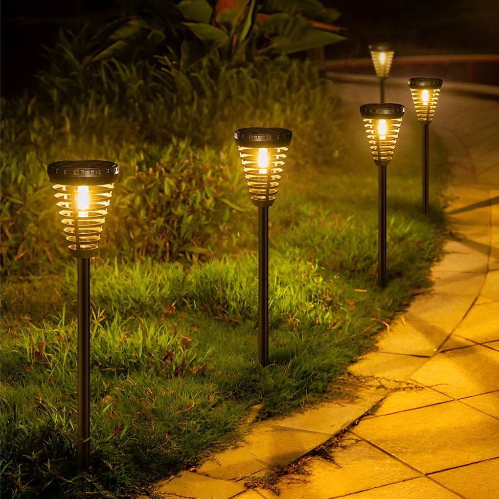 Multi-Ring Cone Solar LED Pathway Light - Modern Garden Lighting