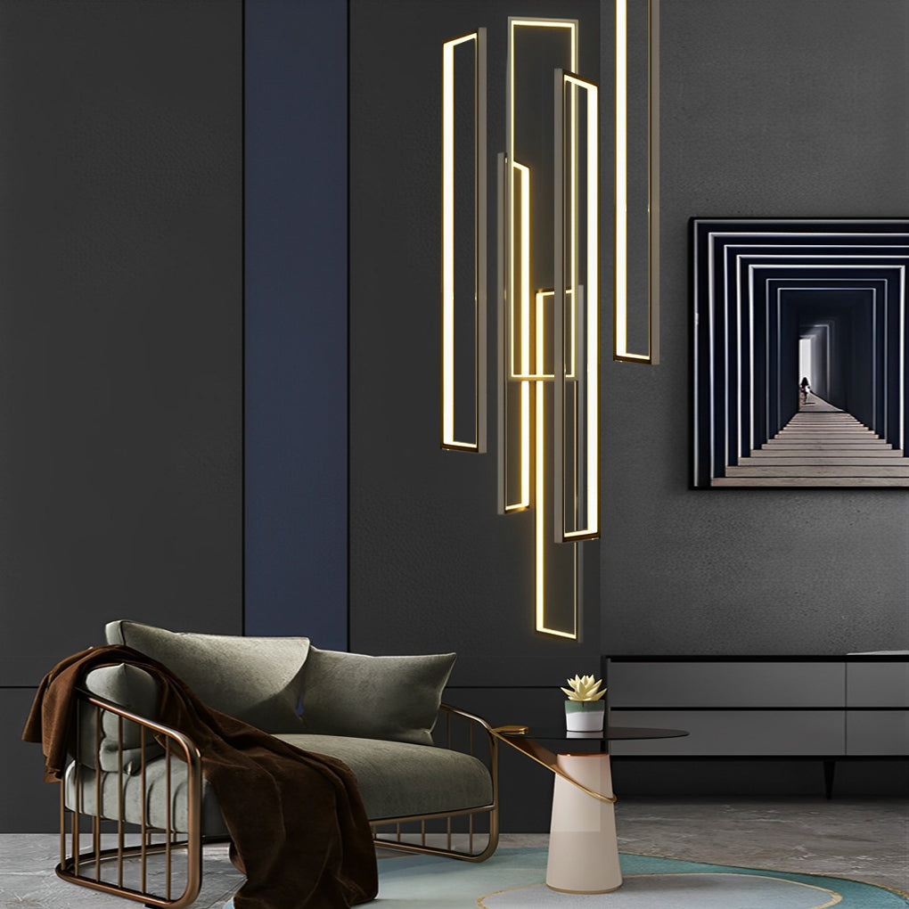 Modern Black Aluminum LED Staircase Chandelier with Adjustable Design