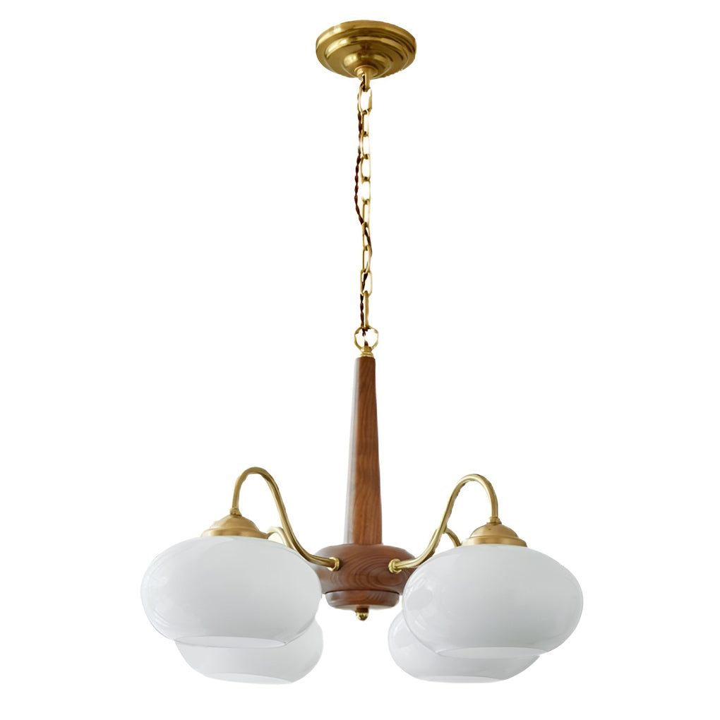Modern Farmhouse Glass Wood Chandelier - 4 or 6 Light E27 Fixture