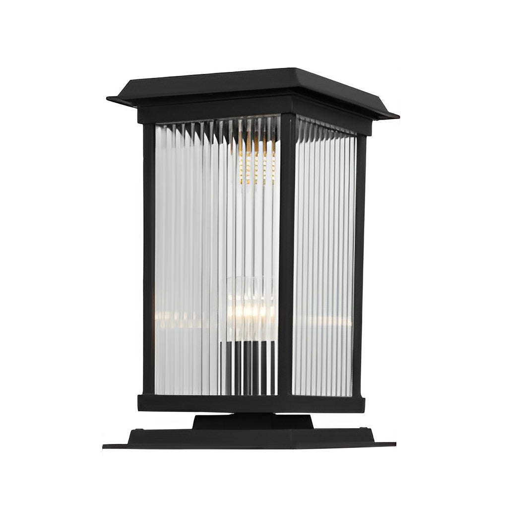 Modern Glass Solar Fence Post Light - Matte Black Aluminum Outdoor