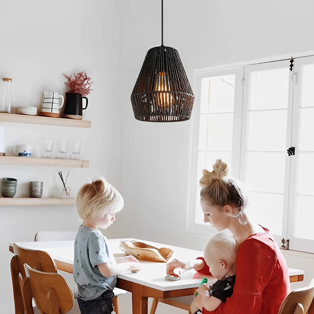 Japanese Paper Rope Woven Pendant Light in Black
